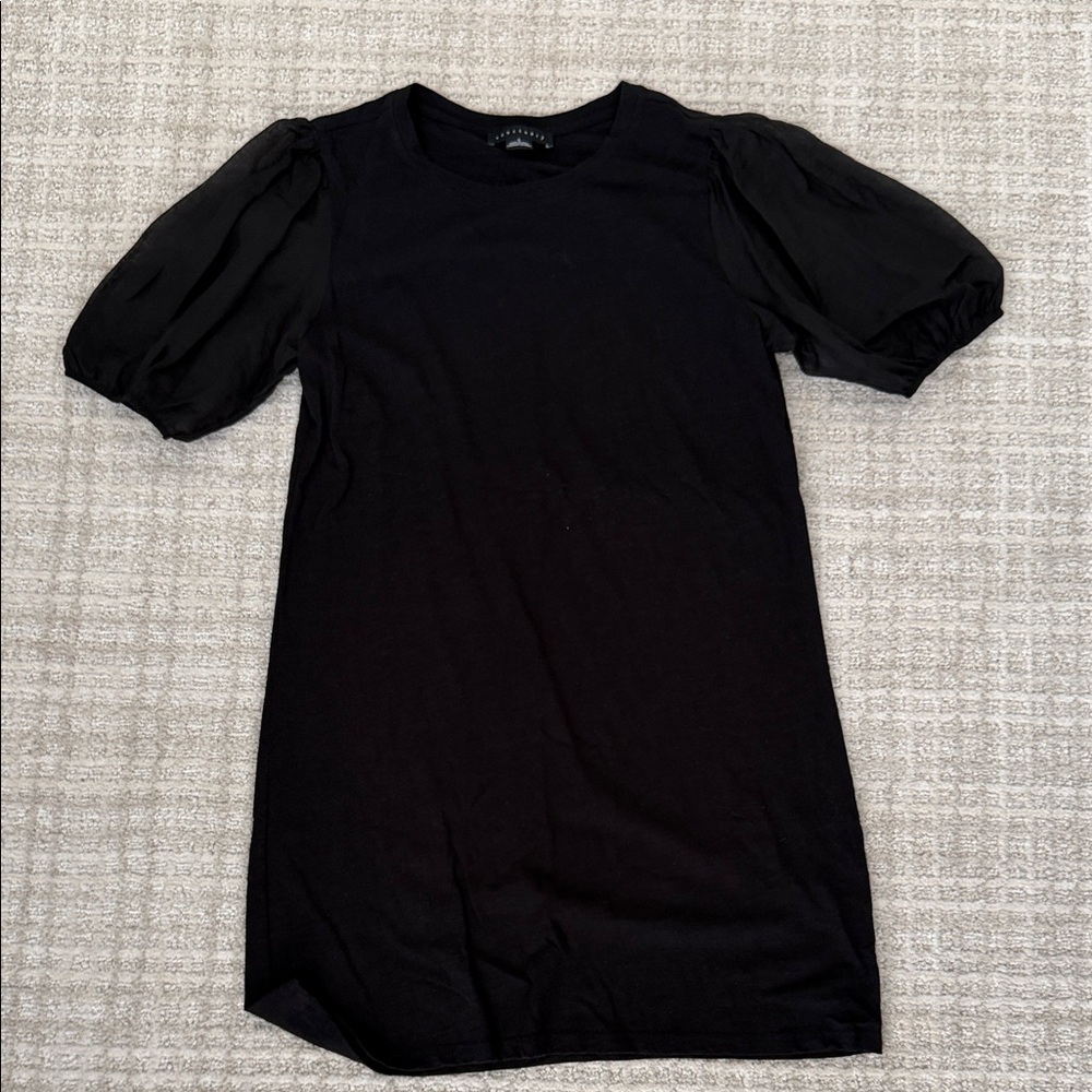 Sanctuary Black Mini Dress with Sheer Puff Sleeves
